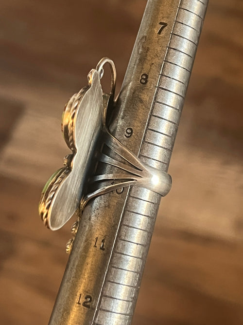 Apache Sterling Silver and Egyptian Turquoise Butterfly Ring by Rosella Paxson, Size 9.5