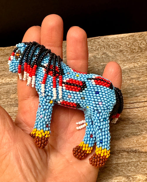 Handmade Peyote Stitched Horse Figurine- Blue 1
