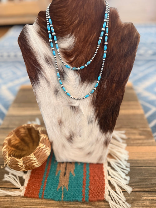 Handcrafted Turquoise & Sterling Silver Pearl Beaded Necklace