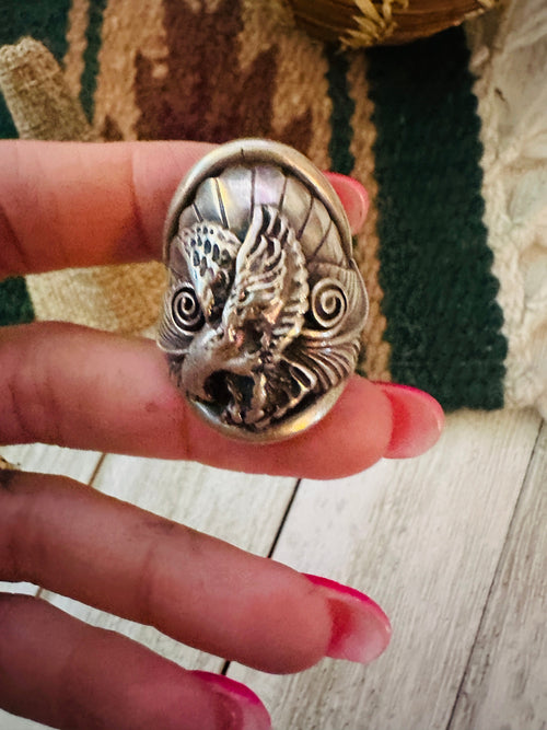 Handcrafted Old Pawn Sterling Silver Eagle Ring Size 9