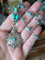 Tularosa Rosary Style Sterling Silver and Turquoise True North Beaded Necklace