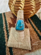 Old Pawn Handcrafted Turquoise & Sterling Silver Ring Size 8