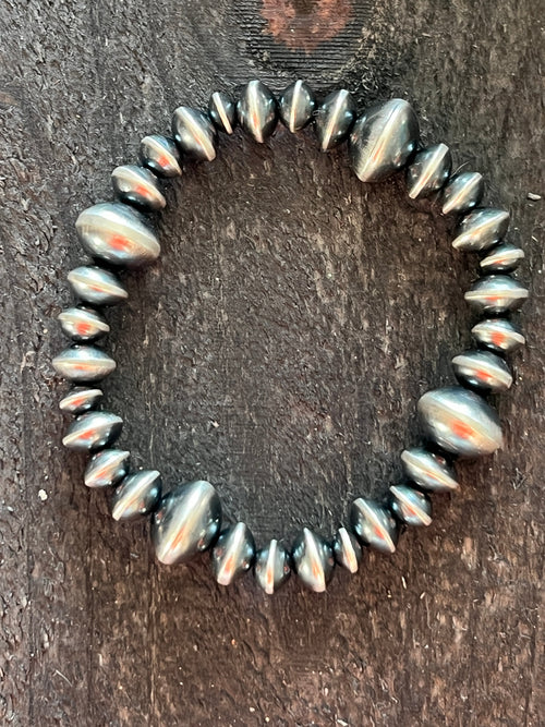 Vinita Cowboy Handcrafted Sterling Silver Stretch 6mm to 12mm Beaded Bracelet