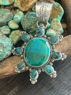 Apache Made Sterling Silver, Hubei Turquoise & Chrysocolla Cluster Pendant by Rosella Paxson