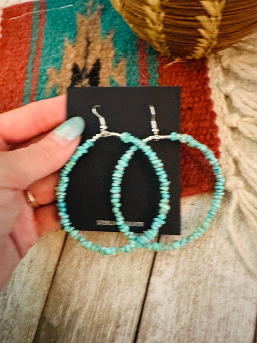 Navajo Turquoise & Sterling Silver Pearl Beaded Hoop Earrings