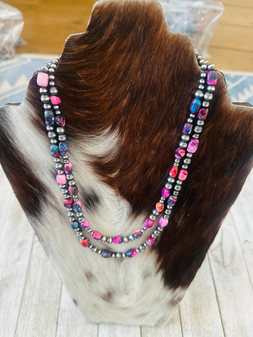Navajo Sterling Silver & Pink Dream Mojave Beaded Necklace