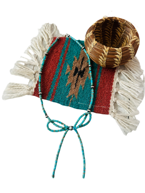 Handcrafted Sterling Silver & Turquoise Pearl Beaded Bow Tie Necklace 20”