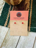Old Pawn Navajo Sterling Silver & Coral Stud Earrings