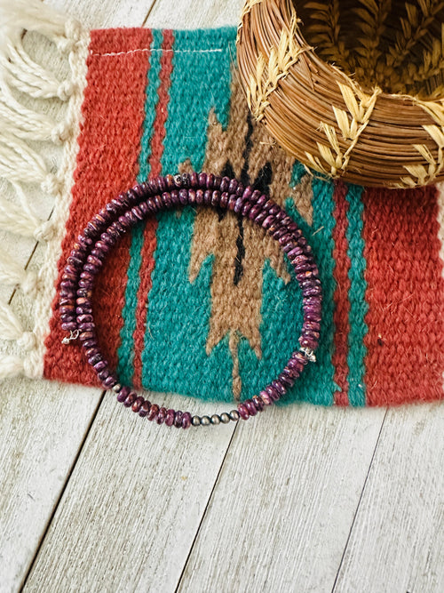 Handcrafted Purple Spiny & Sterling Silver Beaded Wrap Choker Necklace