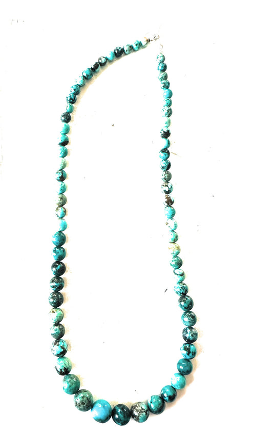 Navajo Turquoise and Sterling Silver Beaded Graduated Necklace 18”
