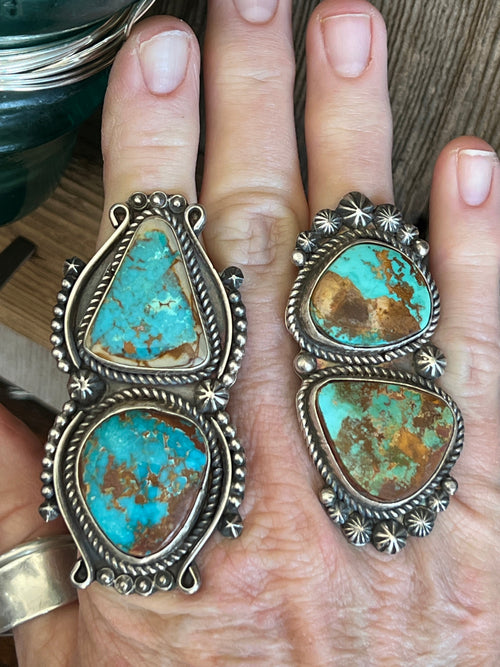 Apache Sterling Silver and Pilot Mountain Two Stone Ring by Rosella Paxson, Size 10