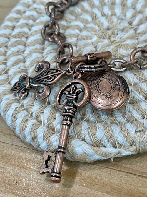 Vintage Handmade Copper Chain Charm Bracelet