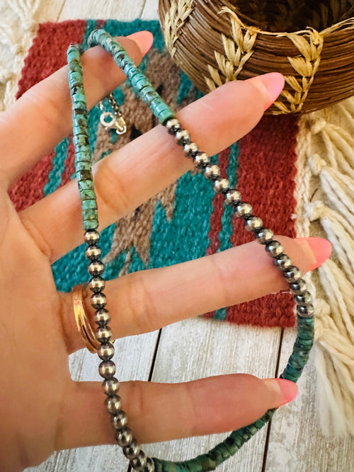 Navajo Turquoise & Sterling Silver Pearl 18” Beaded Necklace
