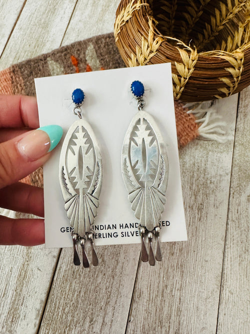 Old Pawn Navajo Sterling Silver & Lapis Dangle Earrings