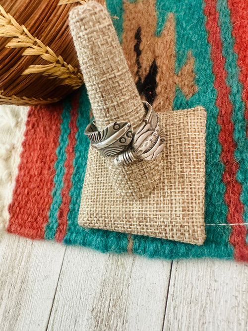 Old Pawn Navajo Sterling Silver Feather Adjustable Band Ring