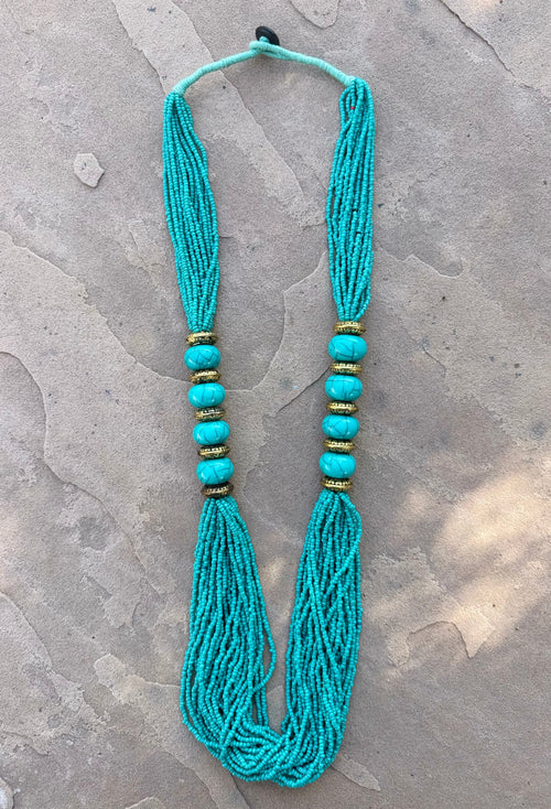 Turquoise Colored Beaded Strand Necklace
