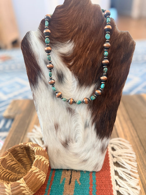 Handcrafted Turquoise & Copper 18” Beaded Necklace