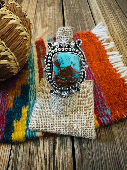 Handcrafted Pilot Mountain Turquoise & Sterling Silver Ring 7 by Rosella Paxson