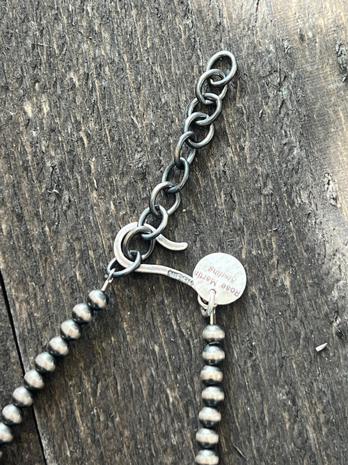 Navajo Made Electric Rainbow Sterling Silver, Turquoise and Spiny Oyster Single Strand Beaded Necklace by Rose Martin, 18 + 2 Inches