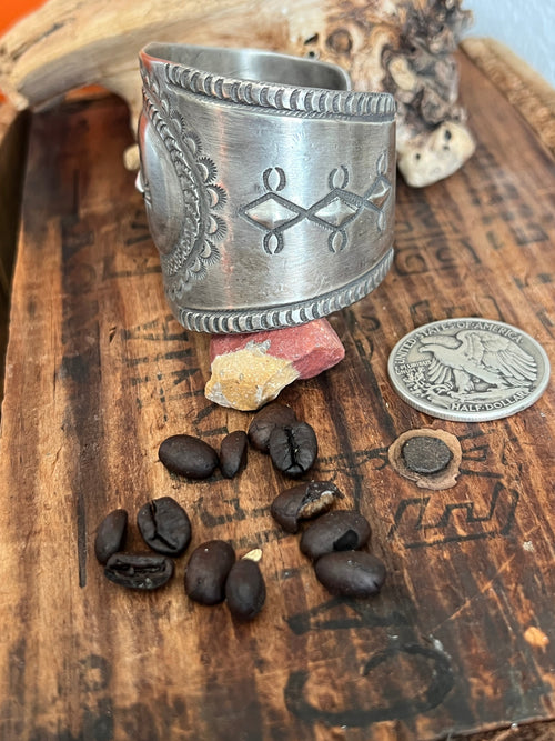 Hand Forged Old Pawn Sterling Silver Ingot Cuff Bracelet by Santa Fe Artist Buffalo, Concho Grande