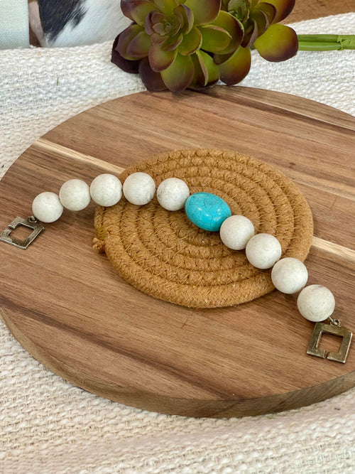 Vintage Handmade Beaded Faux Turquoise Bracelet