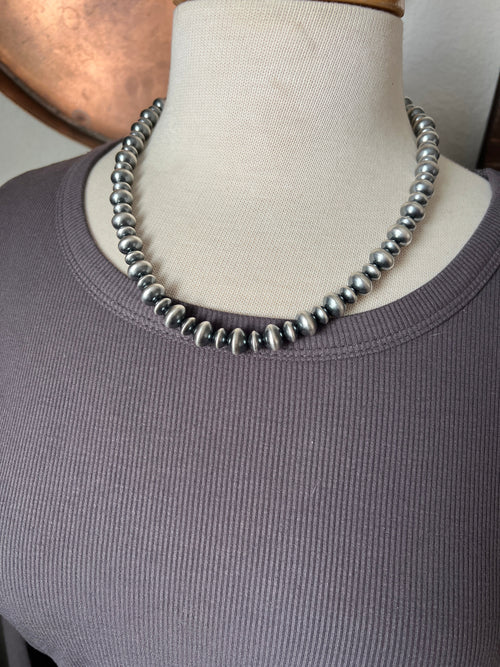 Vinita Cowboy Handcrafted 8 & 10mm Sterling Silver Saucer Pearl Necklace, 21 inches