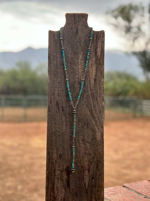 The Cowboy Handcrafted Sterling Silver & Turquoise Beaded Lariat Necklace