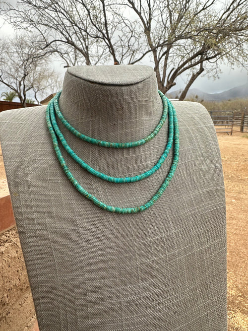 Navajo Kingman Turquoise & Sterling Silver 4mm Beaded Necklace