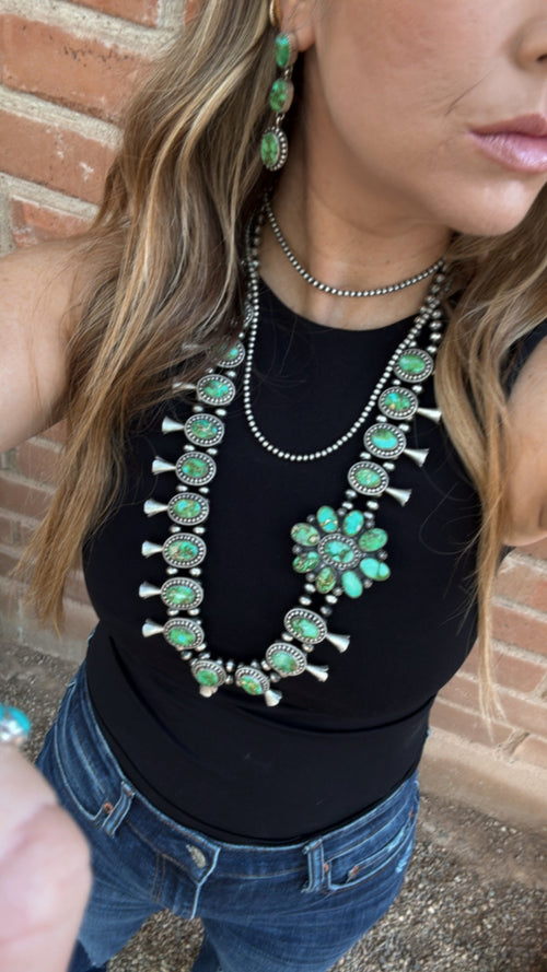 Navajo Sterling Silver & Sonoran Mountain Turquoise Necklace Set By Charles Johnson