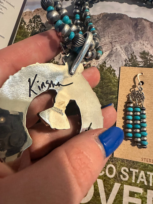 Handmade Sterling Silver Turquoise Beaded Naja Necklace Set By Dan Dodson BLUE