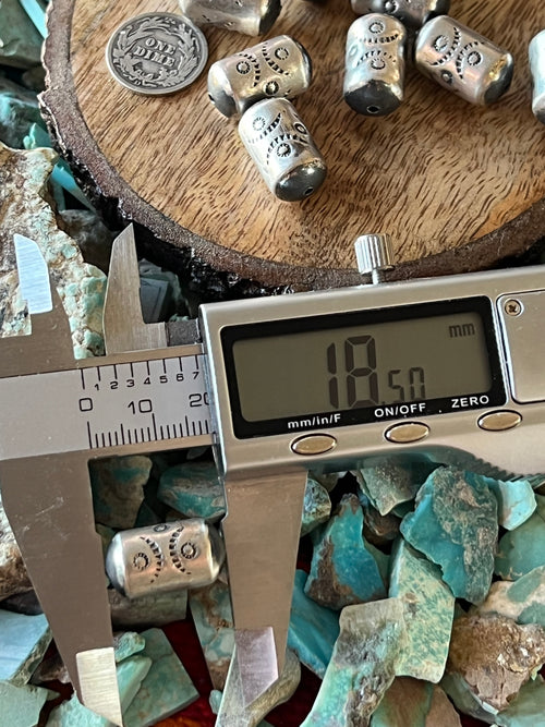 Handmade Stamped Sterling Silver Fat Barrel Beads, The Dancer