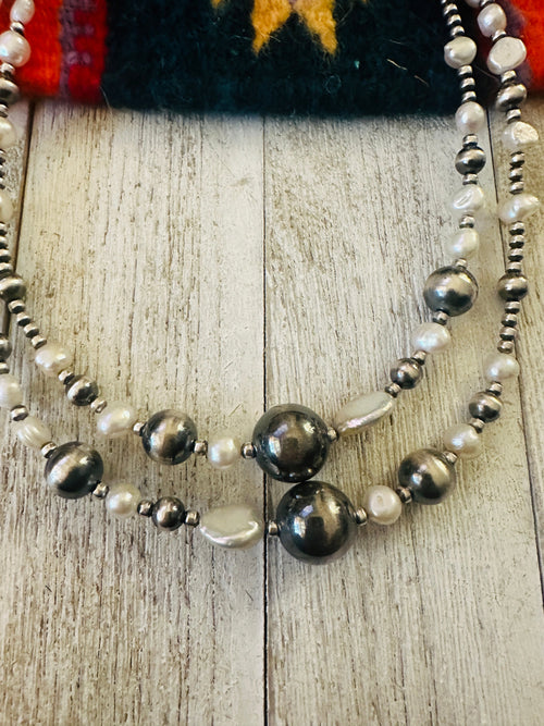 Handcrafted Pearl & Freshwater Pearl Beaded Necklace 42”