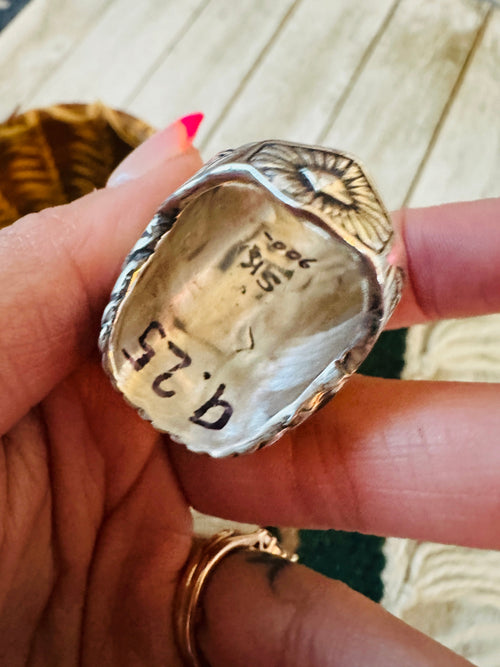 Old Pawn Handcrafted Sterling Silver & Kingman Web Turquoise Men’s Ring Size 9.25