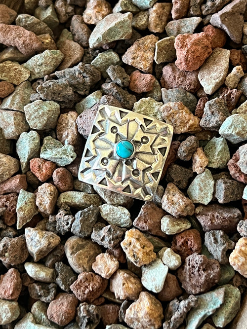 Sterling Silver and Kingman Turquoise Concho Slide, The Hayseed