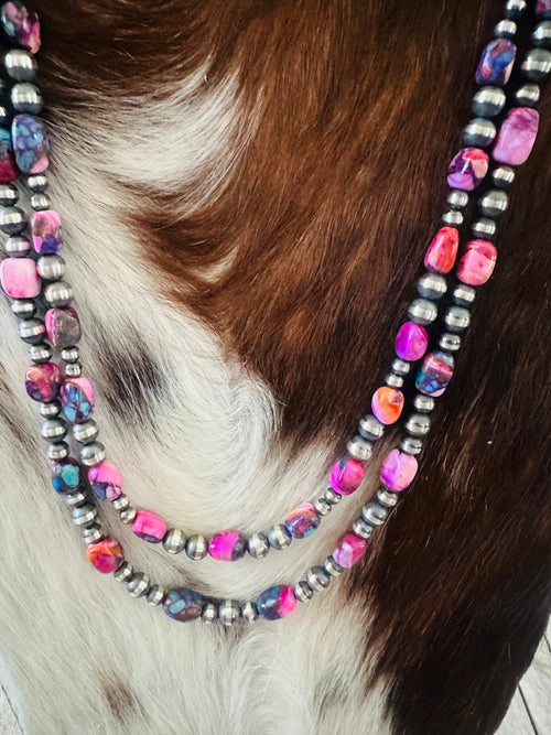 Navajo Sterling Silver & Pink Dream Mojave Beaded Necklace