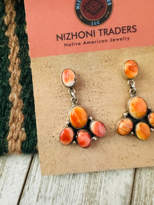 Old Pawn Handcrafted Sterling Silver and Orange Spiny Dangle Earrings