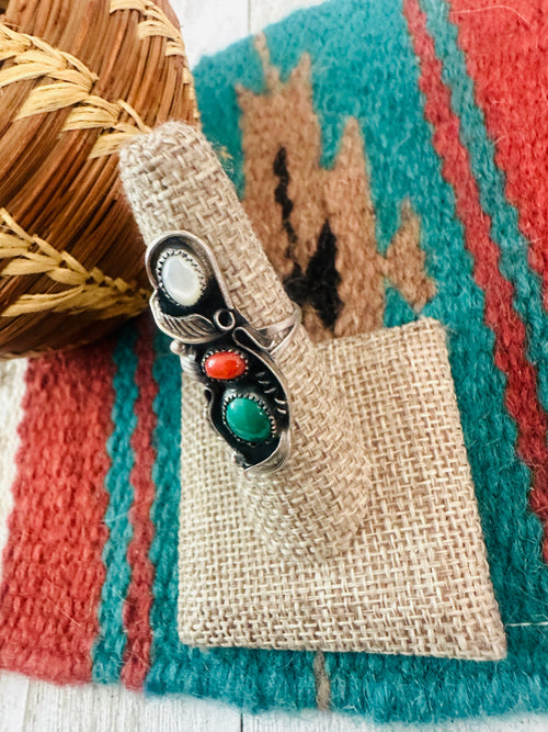Old Pawn Navajo Sterling Silver & Multi Stone Ring Size 6.5