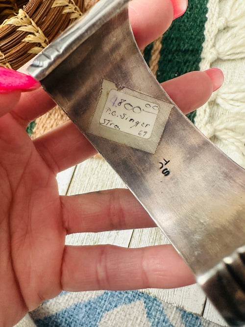 Handcrafted Old Pawn Coral, Turquoise & Sterling Silver Chip Inlay Cuff Bracelet