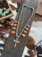 Handcrafted Sterling Silver And Orange Spiny Oyster Shell Dragonfly Bead Necklace by Selena Warner