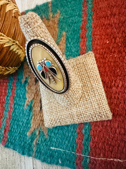 Old Pawn Navajo Sterling Silver & Multi Stone Dragonfly Ring Size 7