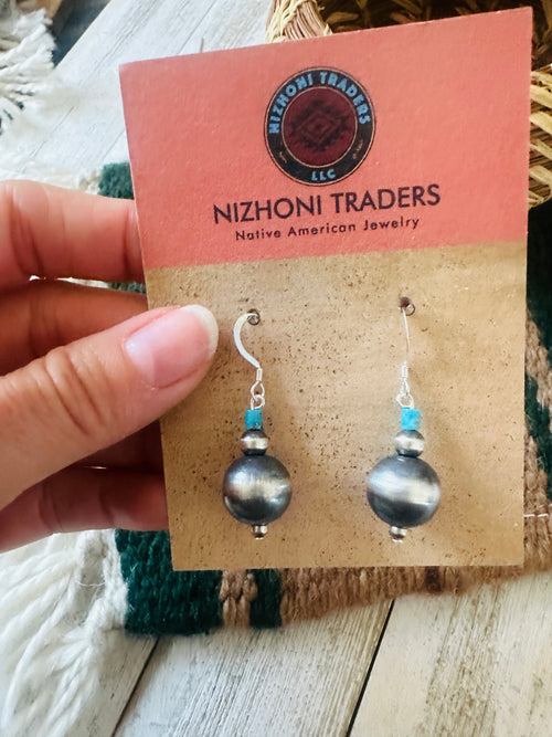 Handcrafted Turquoise & Sterling Silver Pearl Dangle Earrings
