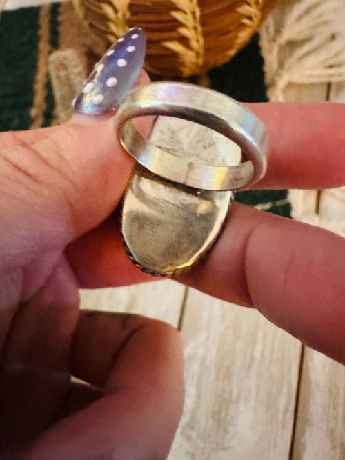 Old Pawn Handcrafted Turquoise & Sterling Silver Ring Size 6.75