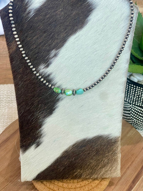 Handmade Sterling Silver & Sonoran Mountain Turquoise Beaded Necklace