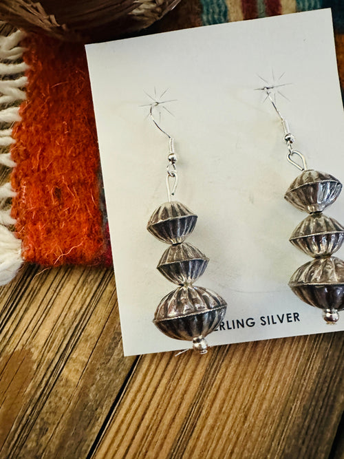 Hand Stamped Sterling Silver Beaded Dangle Earrings