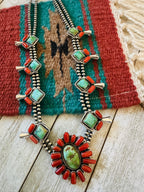 ** Christmas Collection ** Handmade Sterling Silver, Turquoise & Coral Necklace Signed Nizhoni