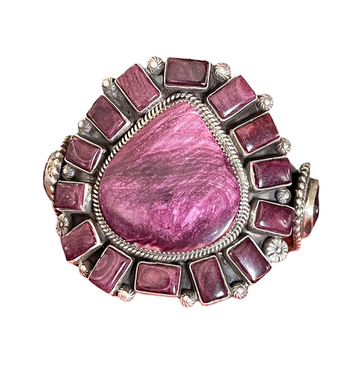 Handcrafted Sterling Silver and Purple Spiny Oyster Shell Cuff Bracelet by Tyler Brown /