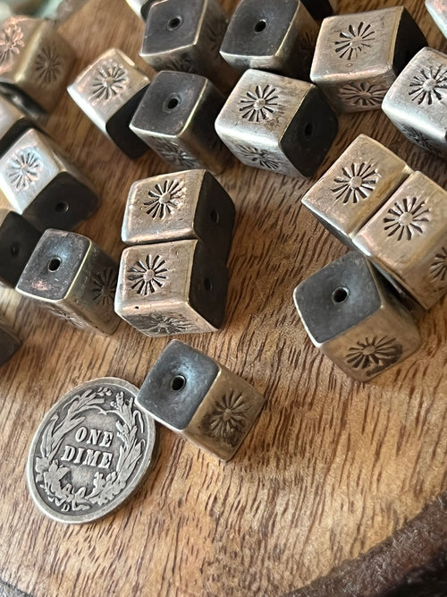 Handmade Stamped Sterling Silver Cube Beads, The Sunburst