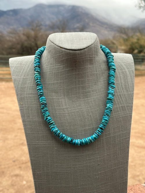 Handcrafted Kingman Turquoise & Sterling Silver 8mm Beaded Necklace