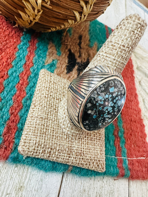 Old Pawn Navajo Sterling Silver & Kingman Web Turquoise Men’s Ring Size 10