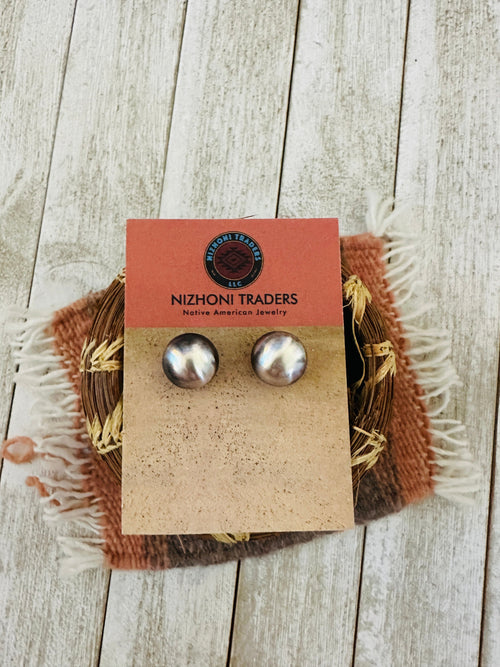 Navajo Sterling Silver Pearl Stud Earrings 16mm